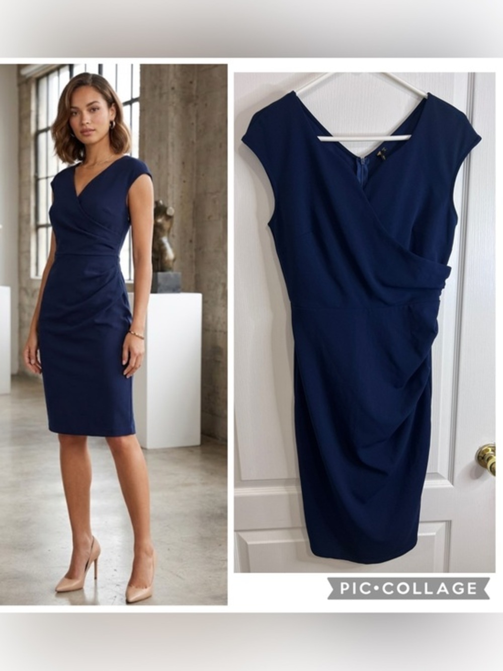 Miusol Navy Wrap-Style Cap Sleeve Midi Dress size M